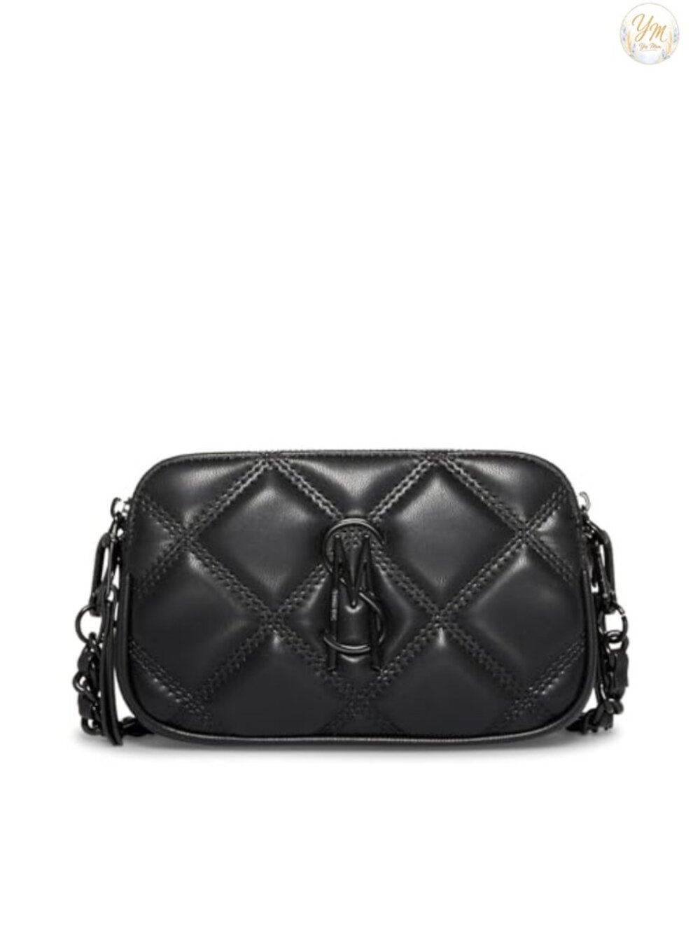 Quilted Faux Leather Crossbody Bag with 2 Zipper Compartments, Adjustable Strap